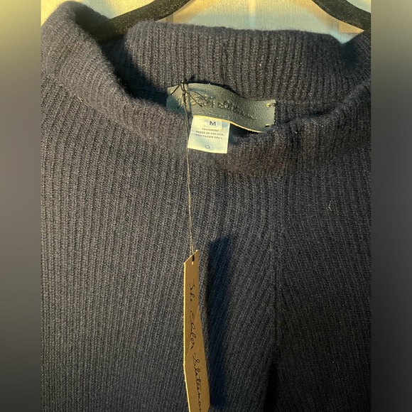 THE ELDER STATESMAN 100% Cashmere Navy Ribbed Flared Pants - Picture 5 of 6